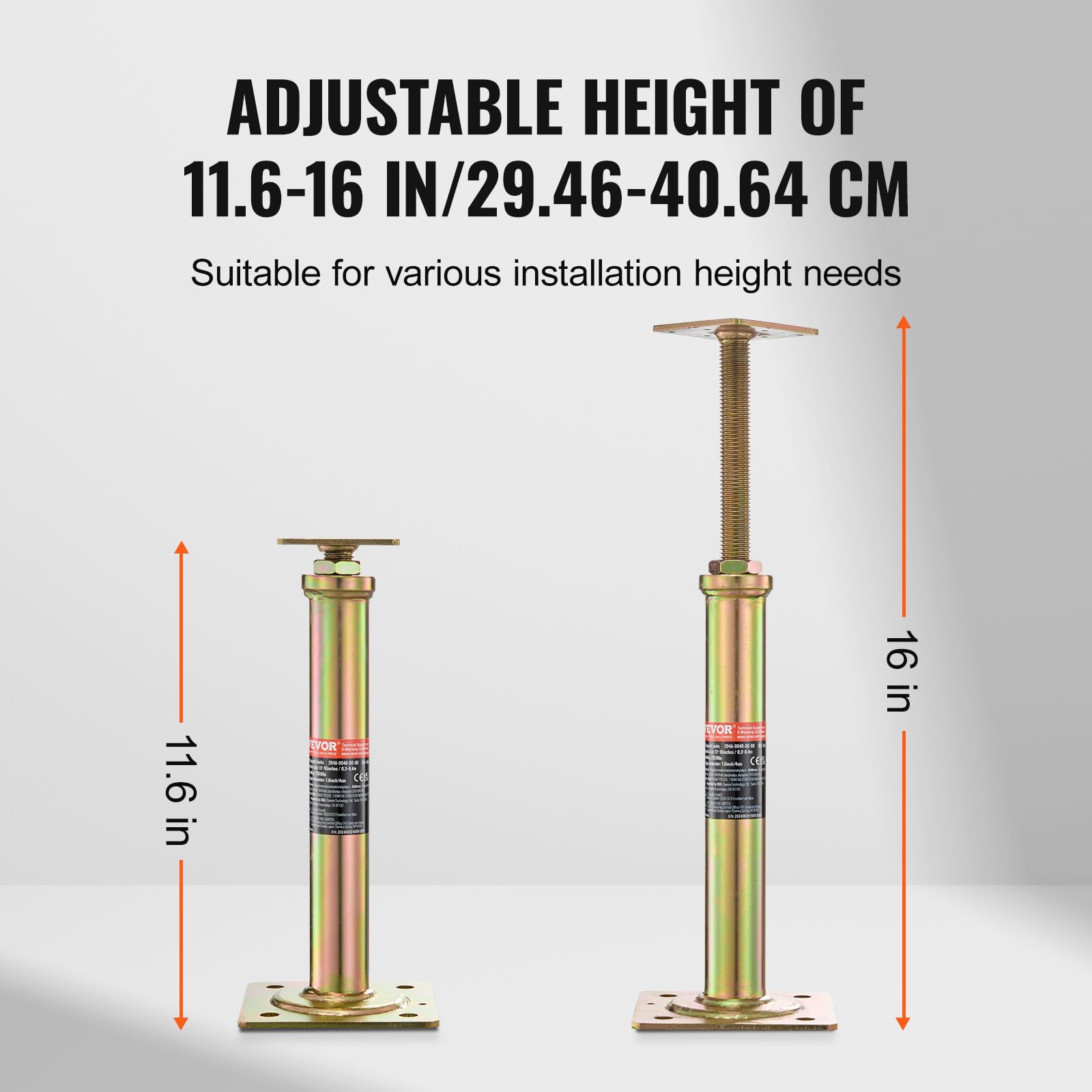 VEVOR Martinetto da Pavimento Altezza 29,46-40,64 cm, 4 Pezzi Regolabile per Livellamento, Portata ca. 1134kg, Sollevamento Telescopico per Riparazioni Garage
