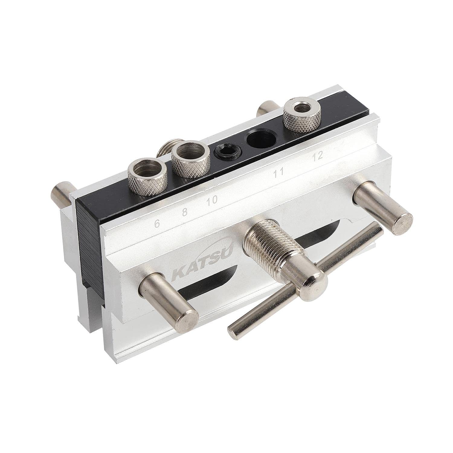 KATSU Kit de Plantilla de Clavija Autocentrante, Tamaños Métricos, Guía de Taladro, Herramienta de Localización de Posicionador de Carpintería para Maderas Gruesas 105408
