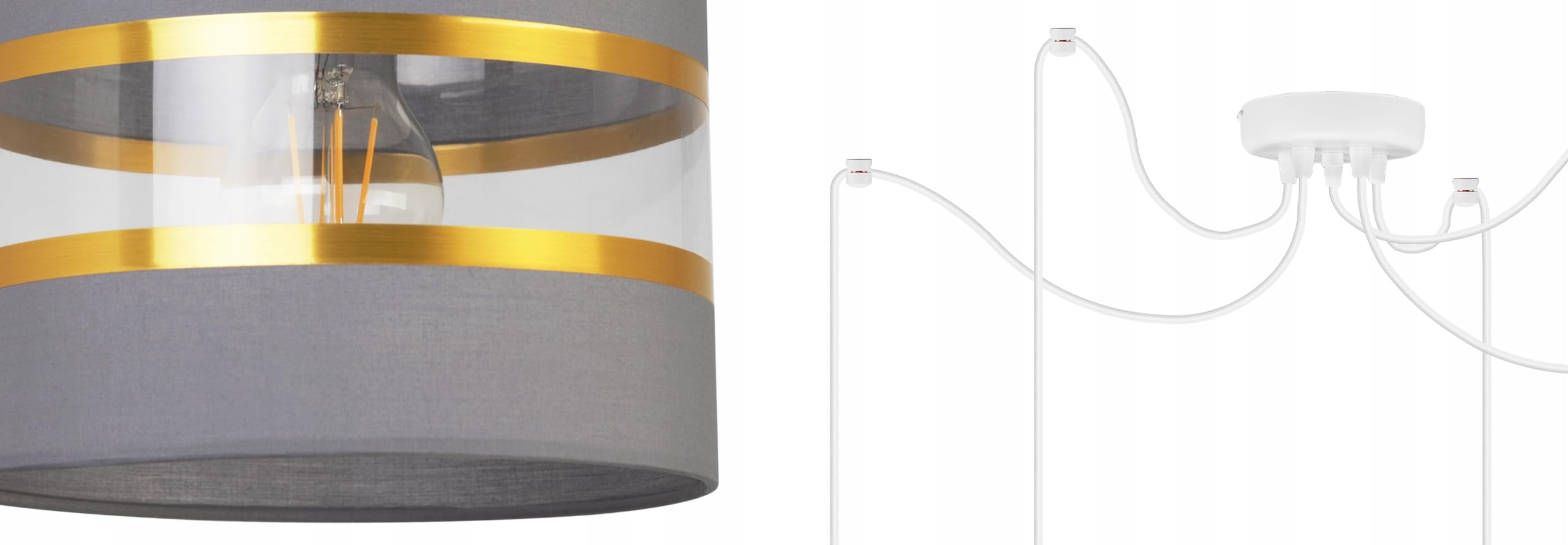 Light-Home Spider Elegance Deckenleuchte Pendelleuchte - Moderner Deckenleuchter für Schlafzimmer Wohnzimmer und Küche im Glamour - E27 mit 5 Lichtpunkten - Lampenschirm Stoff 20cm - Weiß und Grau