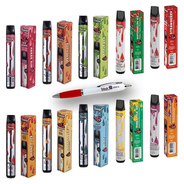 E-Liquid 10 x Toovap E-Shisha PROBIERSET 0mg Nikotin, 600 Züge, Einweg-E-Zigarette + Tabakguru Kugelschreiber(Farbe…
