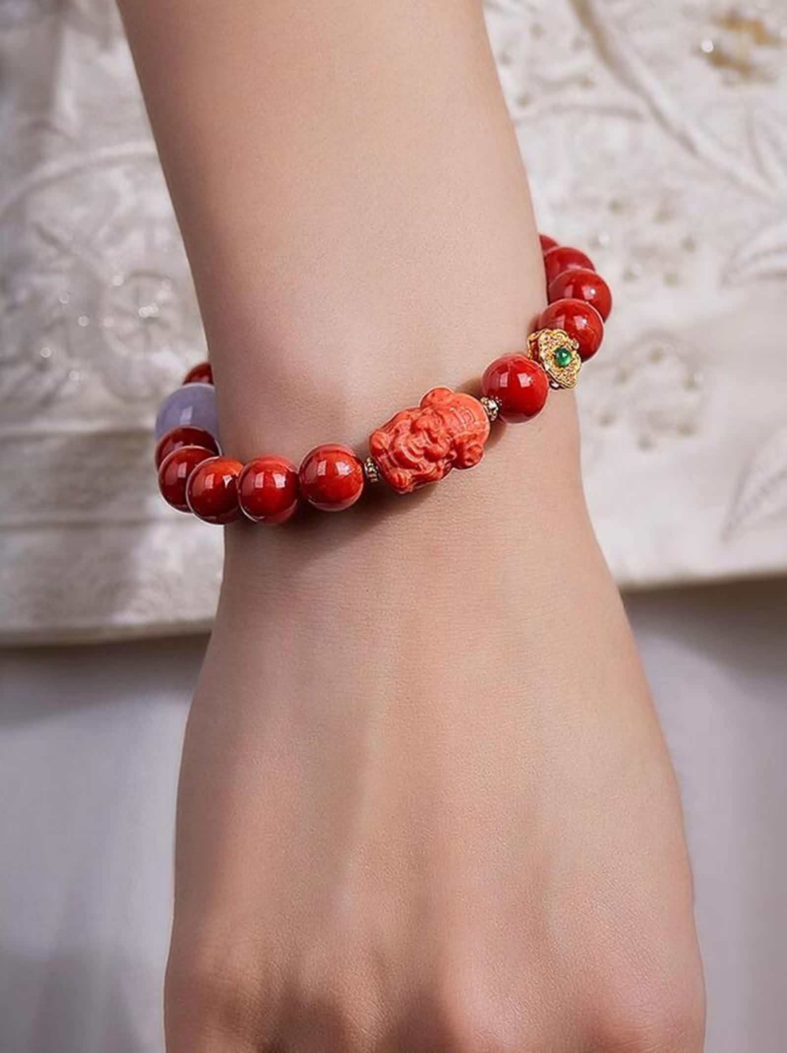 Pulsera para mujer de oro amarillo de 9 K/14 K/18 K, ágata roja de 9 – 10 mm, pulsera de corte redondo, auténtica pulsera para mujer, oro de 18/14/9 quilates