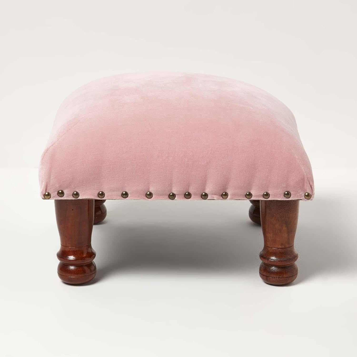 HOMESCAPES Blush Pink Velvet Footstool 40 x 40 cm Square Pouffe on