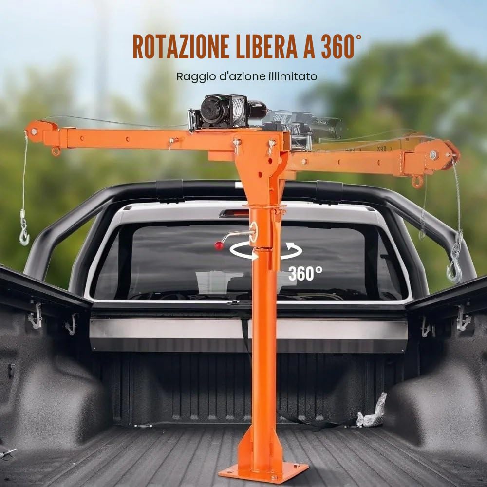 montacarichi da balcone Gru per camioncino, capacità 500 kg, girevole a 360°, paranco per gru a braccio per camion con tre capacità di braccio di 100 kg, 250 kg e 500 kg Paranco elettrico