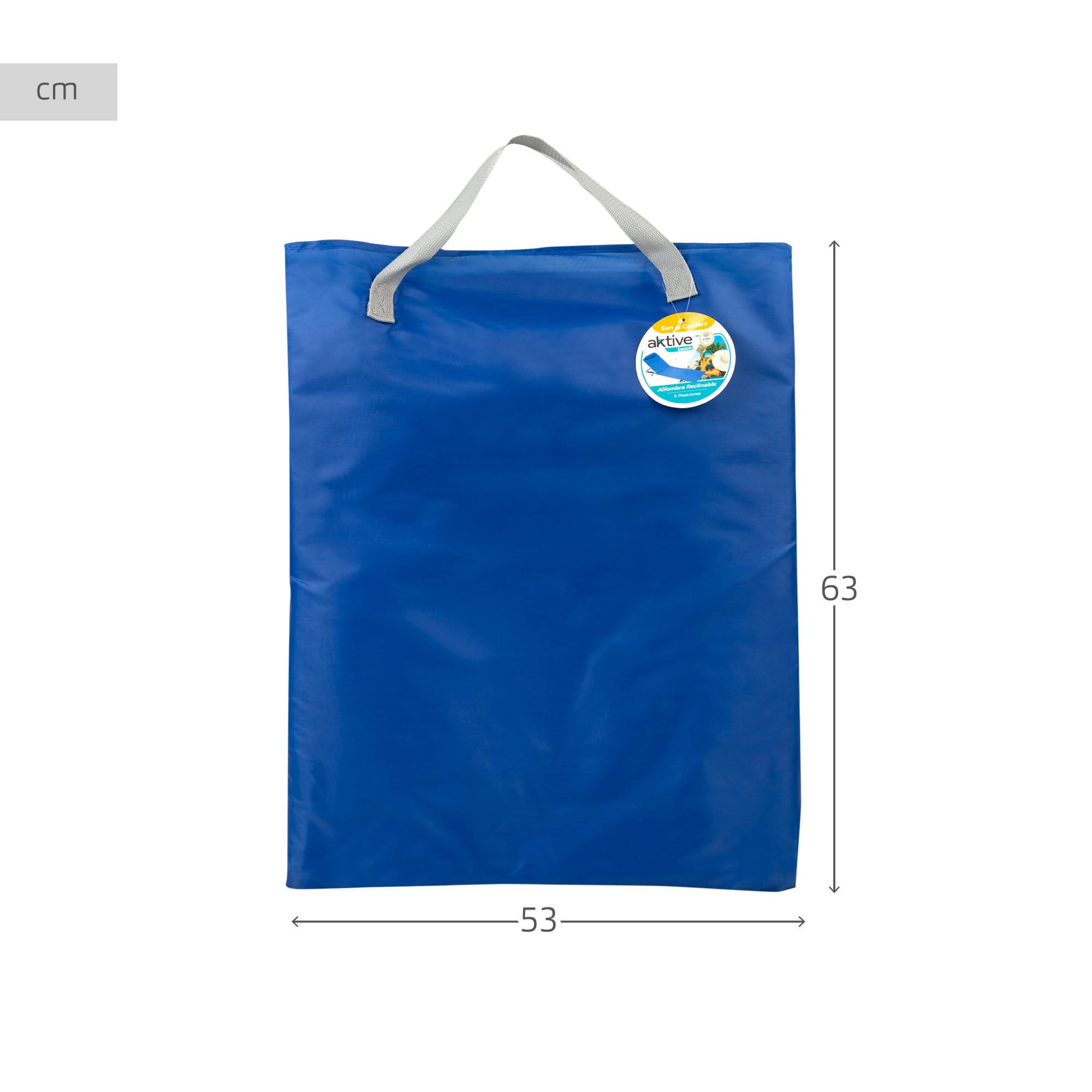 Aktive 62639 - Mata plażowa z oparciem, wymiary 48 x 130 x 43,5 cm, składane oparcie plażowe z torbą do przenoszenia i wbudowanym uchwytem, pikowana poduszka plażowa 2 pozycje