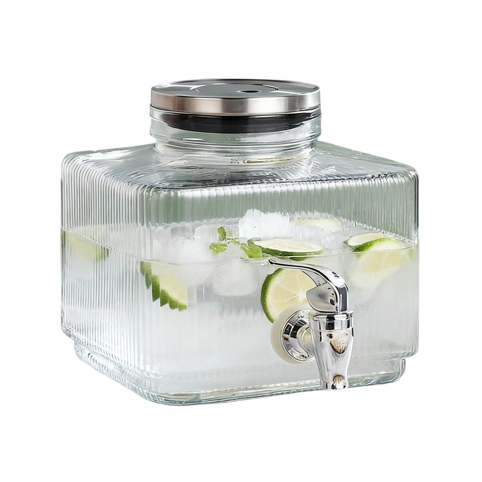 Limtula Glass Water Container Auto Serve Beverage Dispenser Produced for Crowds with Hygienic Removable Component Nonrust Steel Lid Pitcher