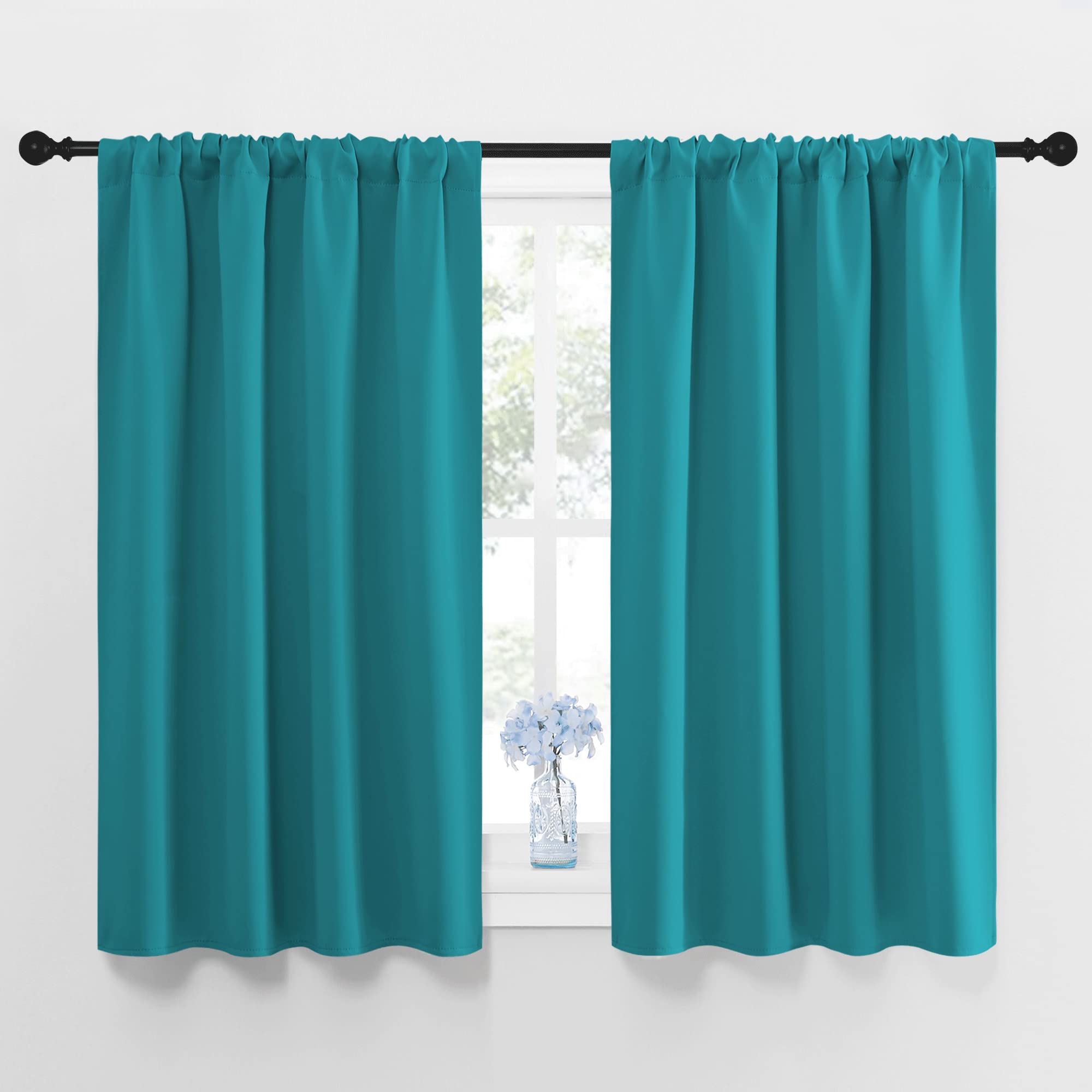NICETOWN Peacock Blue Blackout Curtains Panels for Window, Thermal Insulated Rod Pocket Blackout Drapes/Draperies for Living Room (2 Panels, W42 x L48