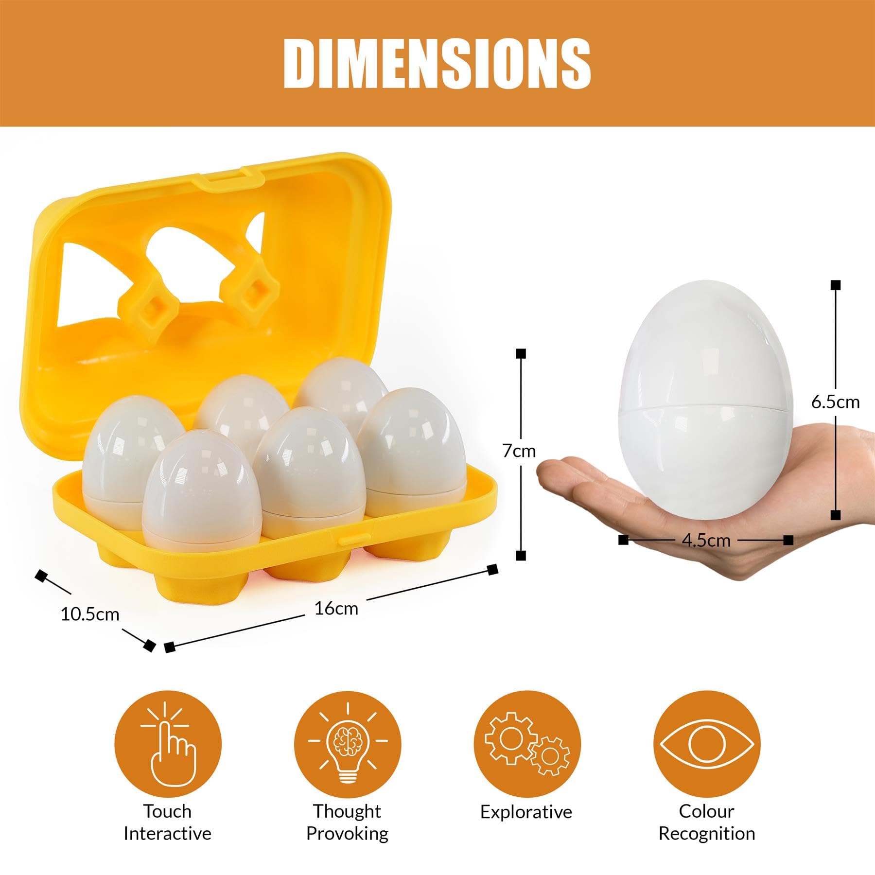 The Magic Toy Shop Matching Eggs Toy 6Pcs, Colour and Shape Sorter, Educational Baby Puzzles, Fine Motor Skills Toy - Image 3