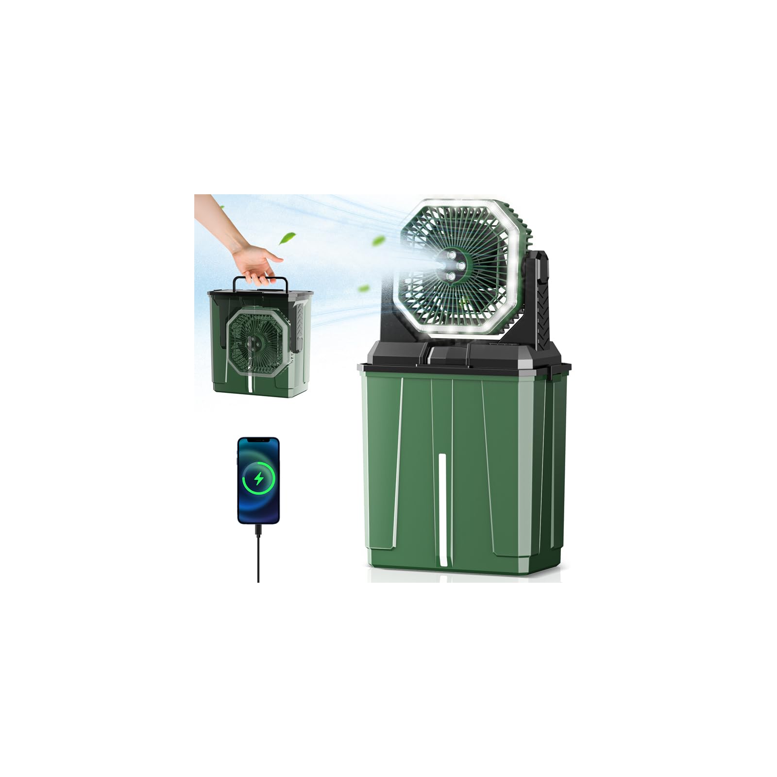 Photo 1 of **UNTESTED**
Portable Misting Fan, 24000mAh Camping Fan with 8L Bucket, 12Hrs Mist Rechargeable Fans, 60?Hrs Cooling Battery Powered Fans with 2 Spray Modes, 3 Winds, 68LED Lights for Outdoor Garden, Worksite