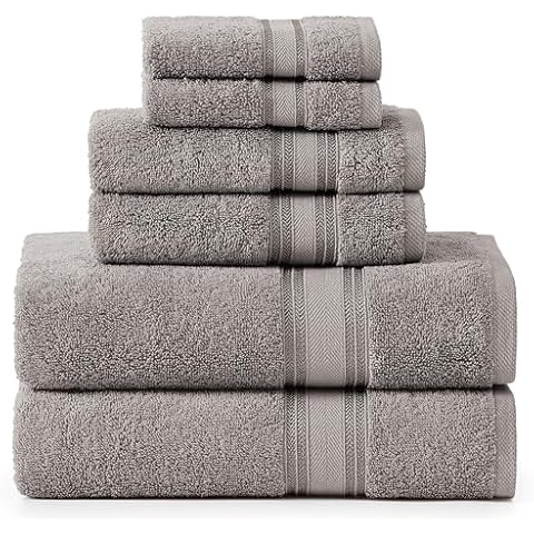 LANE LINEN Luxury 6 Piece Bath Towel Set - 100% Cotton, Zero Twist, Quick Dry, Super Absorbent Cover
