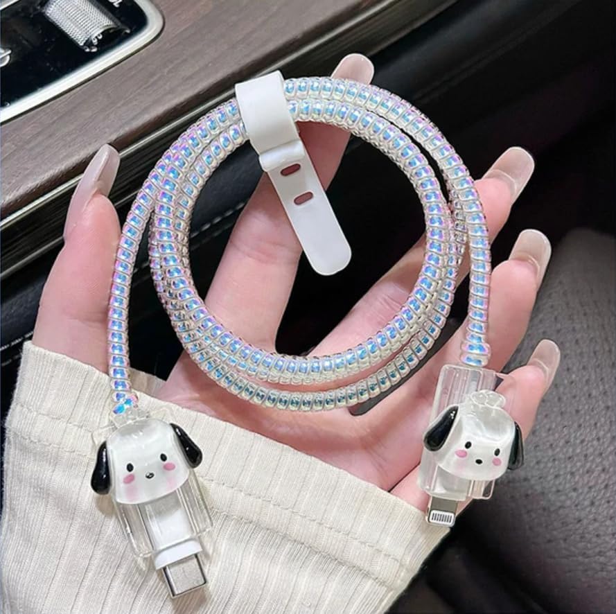 Image of Cable Protector with 3D Cute Pattern for iPhone Charger only 18W & 20W, Data Line Wire Saver Charging Cable Charger Protective Cable,Full Protection Cover 4 in 1 (Clear-Puppy)