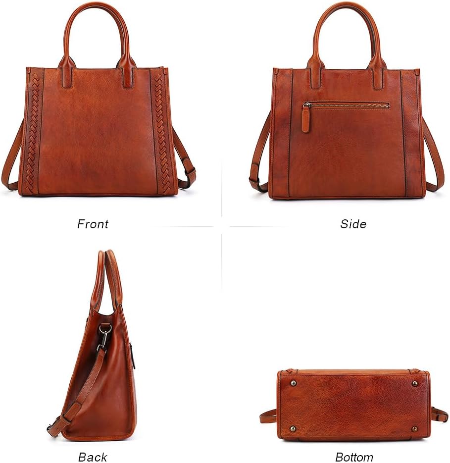 Leather Tote Bag for Women Genuine Leather Work Tote Travel Purse Top Handle Crossbody Handbags
