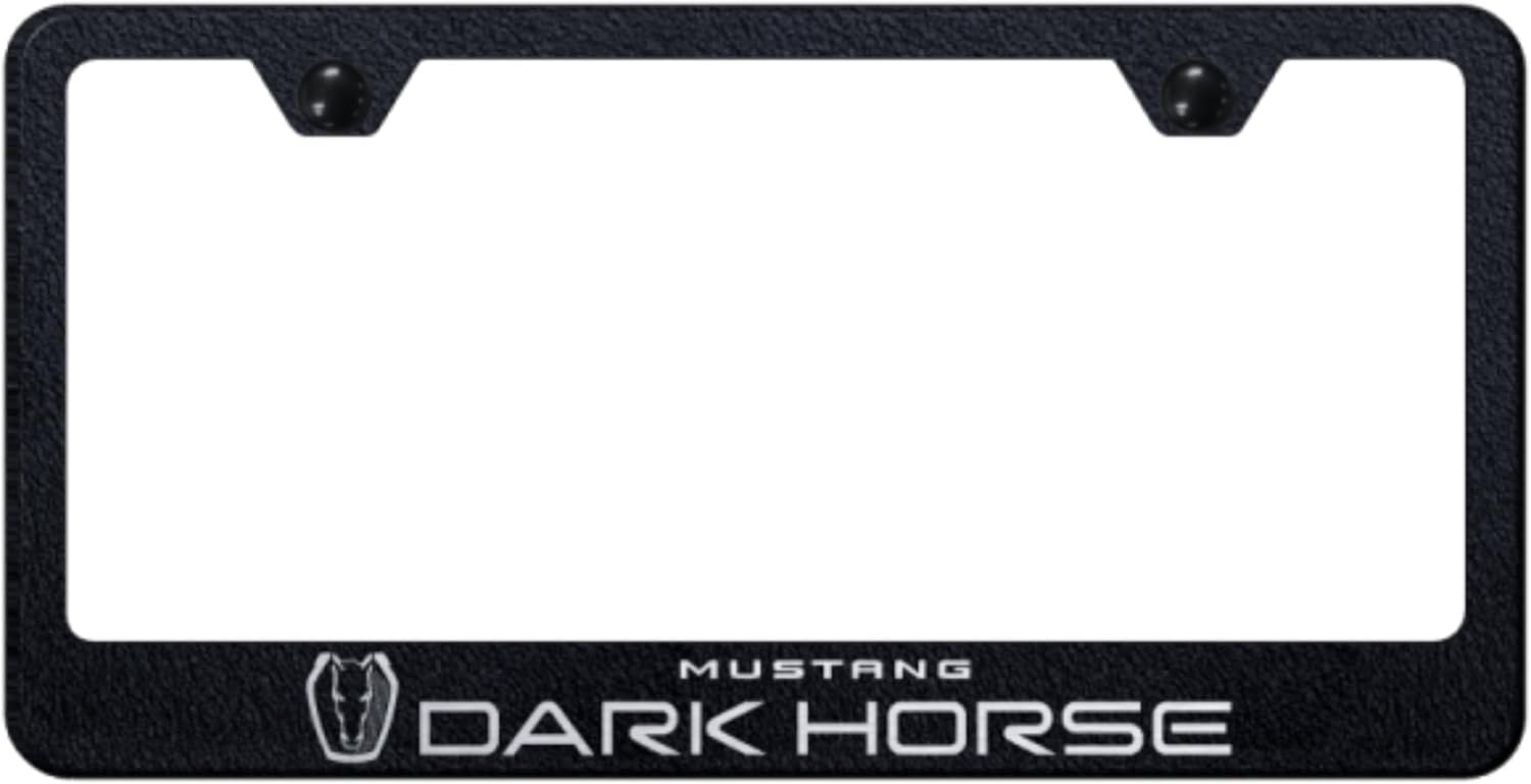 Au-TOMOTIVE GOLD, INC. Officially Licensed Laser Etched Stainless Steel License Plate Frame for Mustang Dark Horse (Rugged Black)