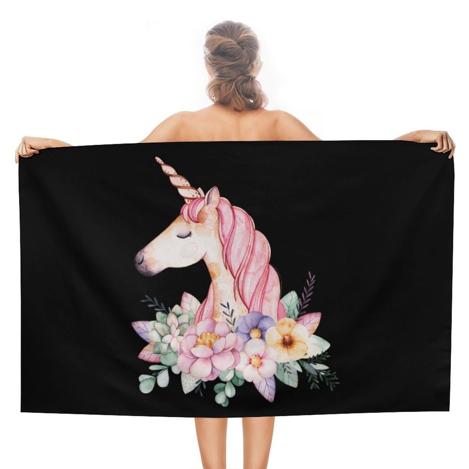 Nclqvjxzkhw Women's Style Un-Icorns Floral Beach Towel For Adults Lightweight Bath Towels Swim Travel Gym Sports 130×80Cm