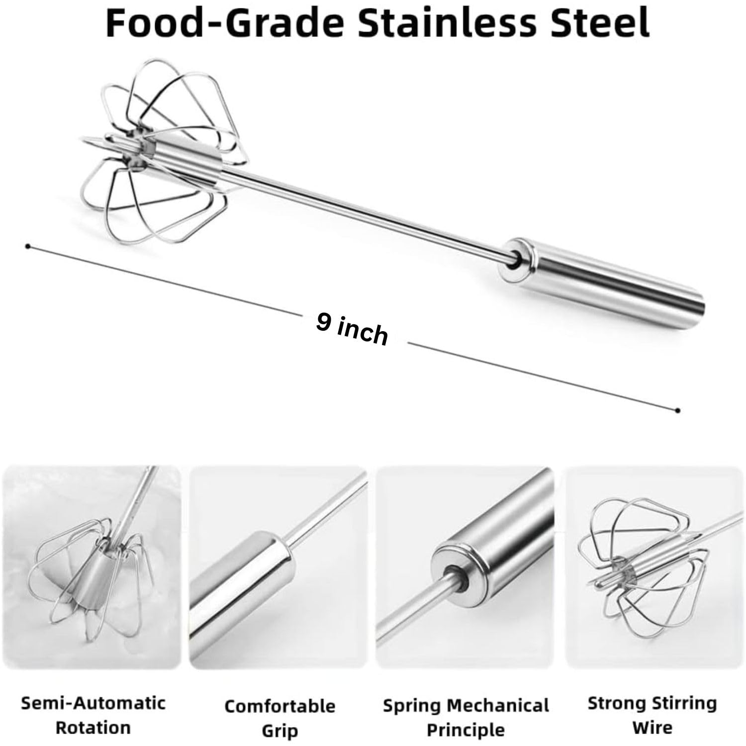 DLEST Hand Blender | Stainless Steel Automatic Blender | Hand Blender for Kitchen | Butter Milk & Lassi Maker | Mixer Hand Blender | Egg Beater Mixer | Silver 9inch