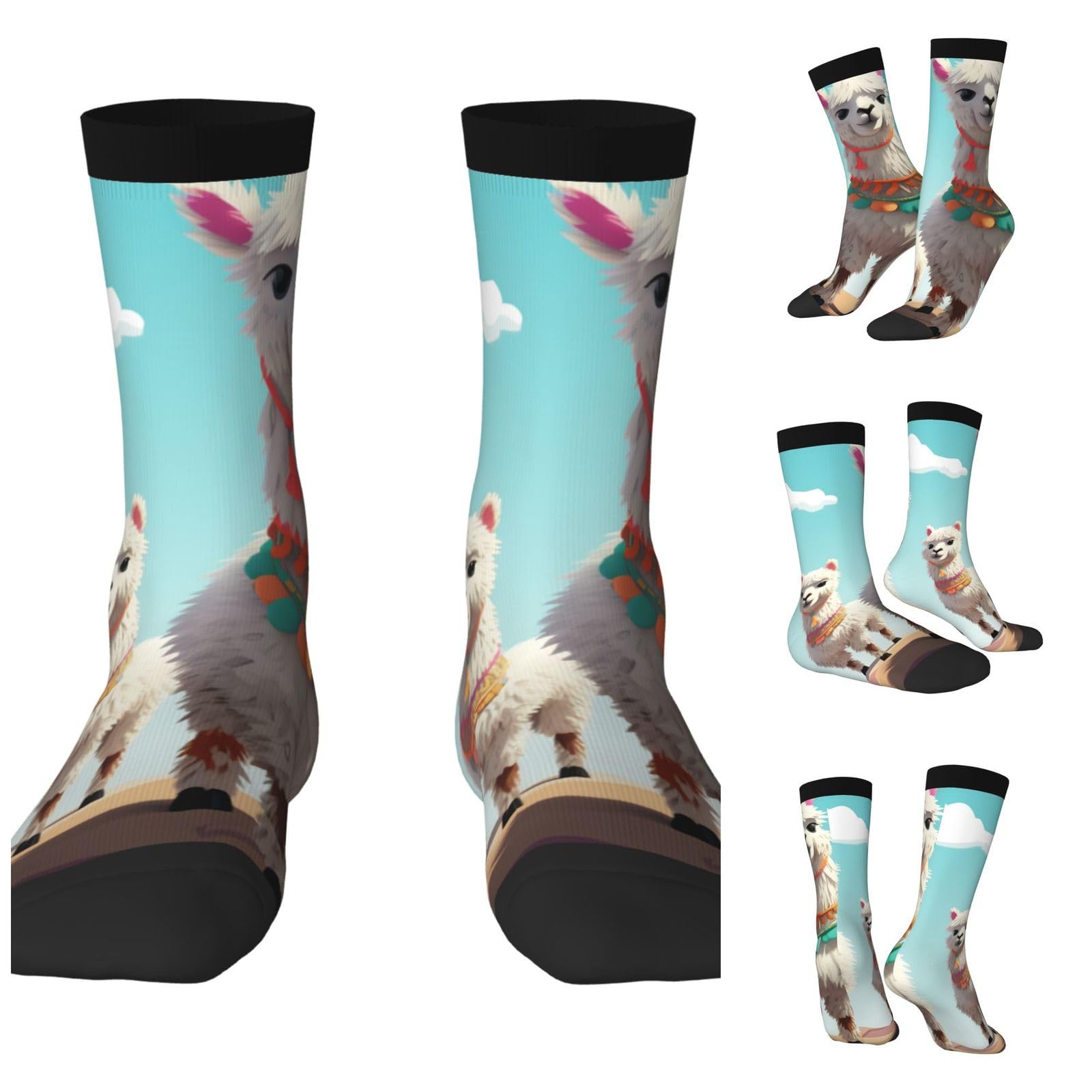 LZQPOEAS Cute Llama Athletic Socks Unisex Cushioned Crew Socks Hiking Running Calf Sock Soft Above Ankle Sock
