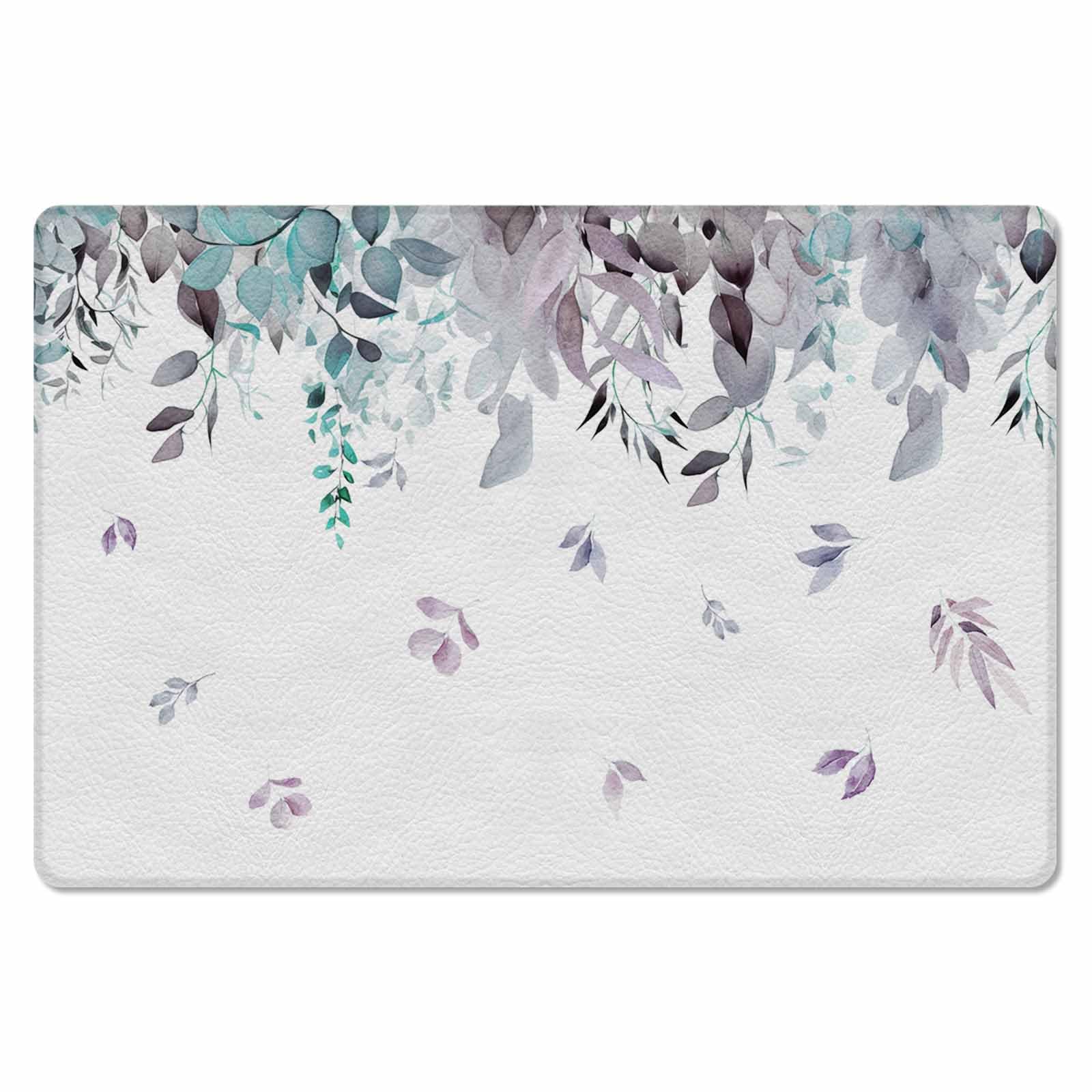 Eucalyptus Herb Kitchen Bath Door Mat Cushioned Runner Rug,Washable Welcome Floor Sink Antifatigue Mat,Waterproof & Non-Slip Comfort Standing Doormat,Teal Brown Botanical Leaves White 24