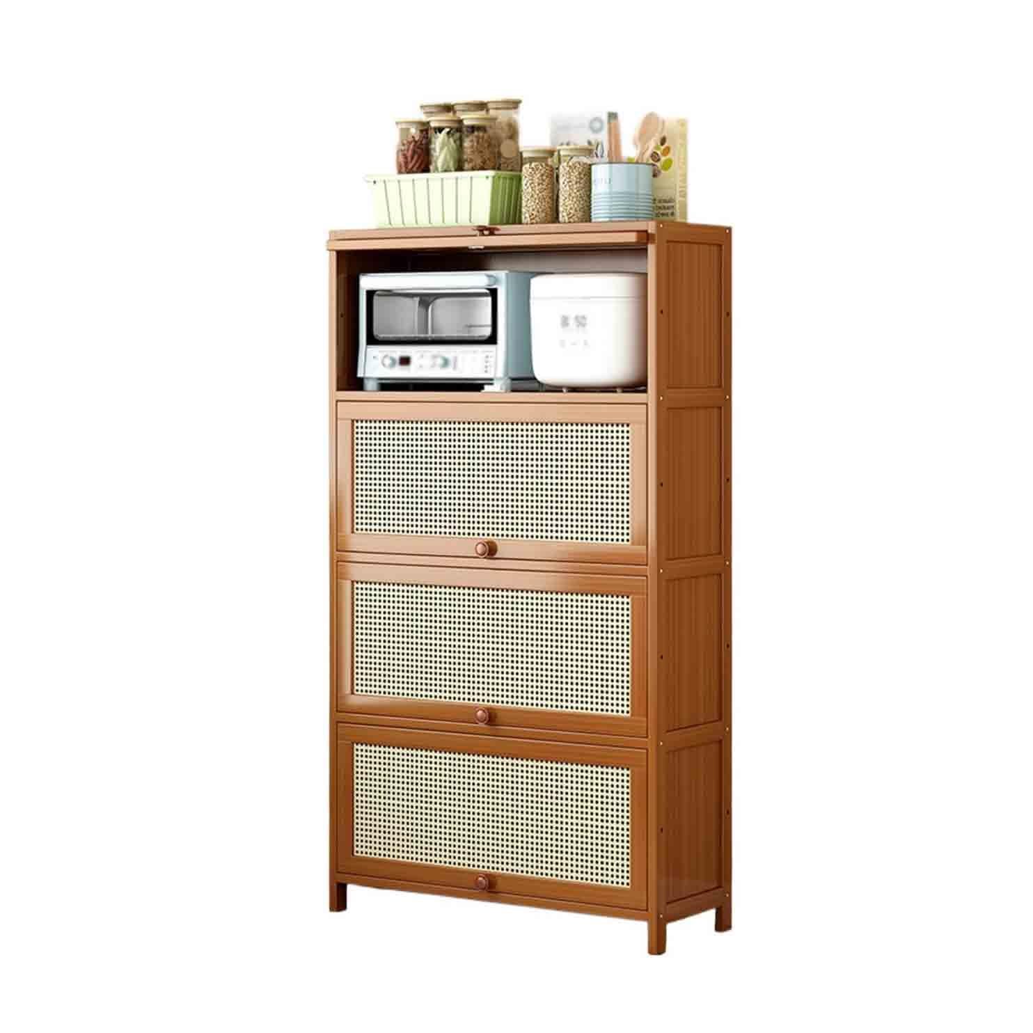 CWCQGH Tall Brown 4-tier Kitchen Sideboard with Coffee and Tea Storage Compartments 70cm High Hallway