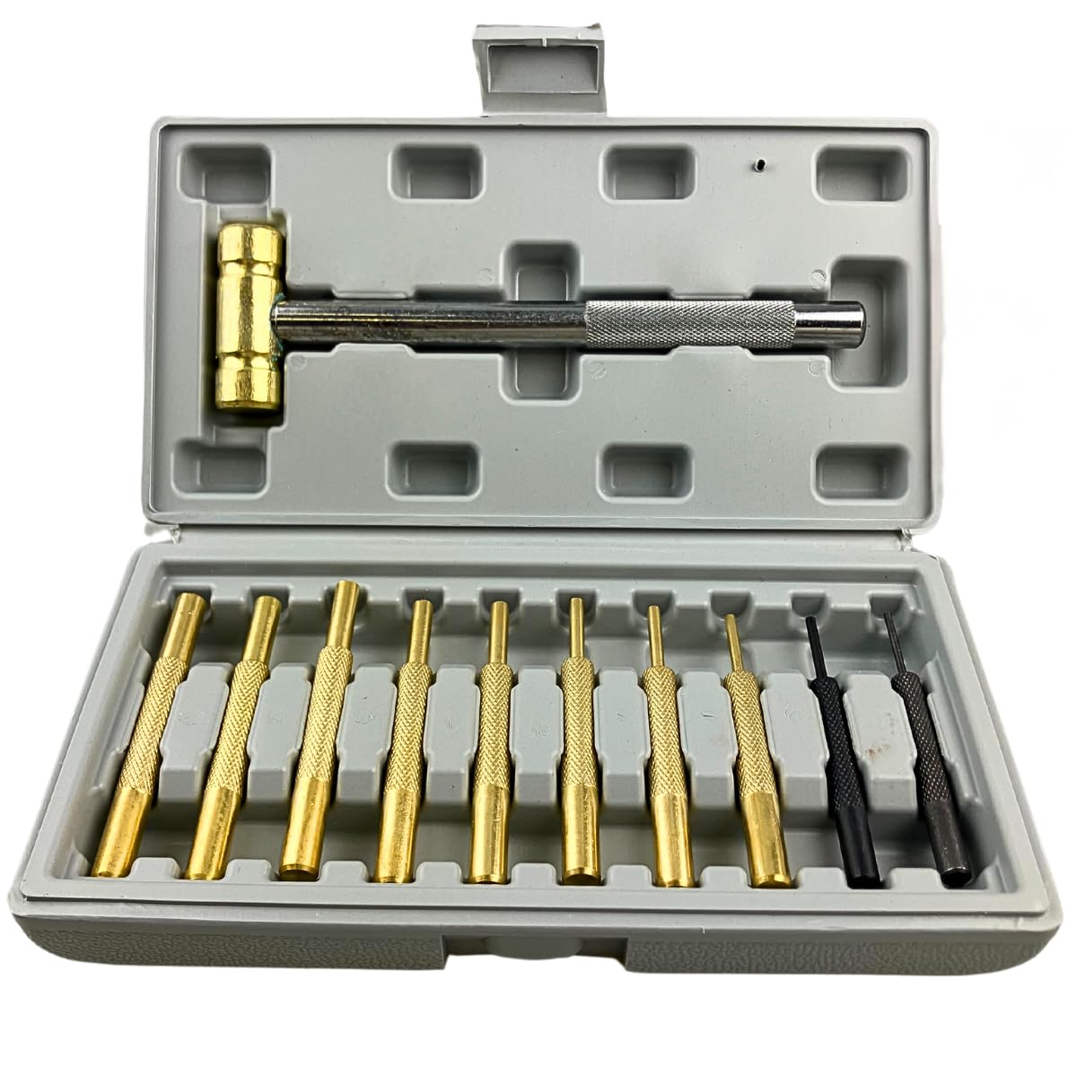 WEDGE 11 Piece Hammer & Punch Set | Includes 8 Brass, 2 Steel Punches, Brass Chasing Hammer| Encased in Elegant 10.25