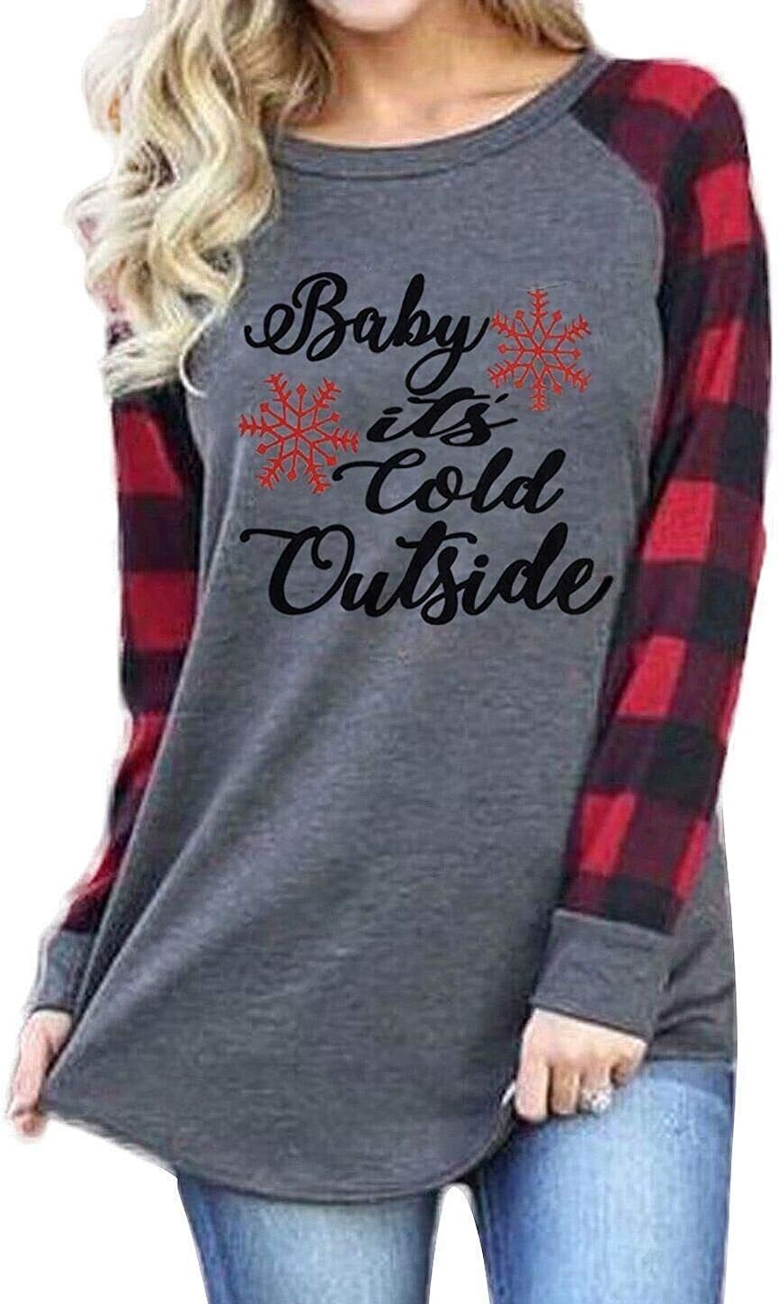 Oriental PearlChristmas Shirt for Women Buffalo Plaid Tees Tops Christmas Long Sleeve Tshirt Holiday Graphic Winter Blouse Tops