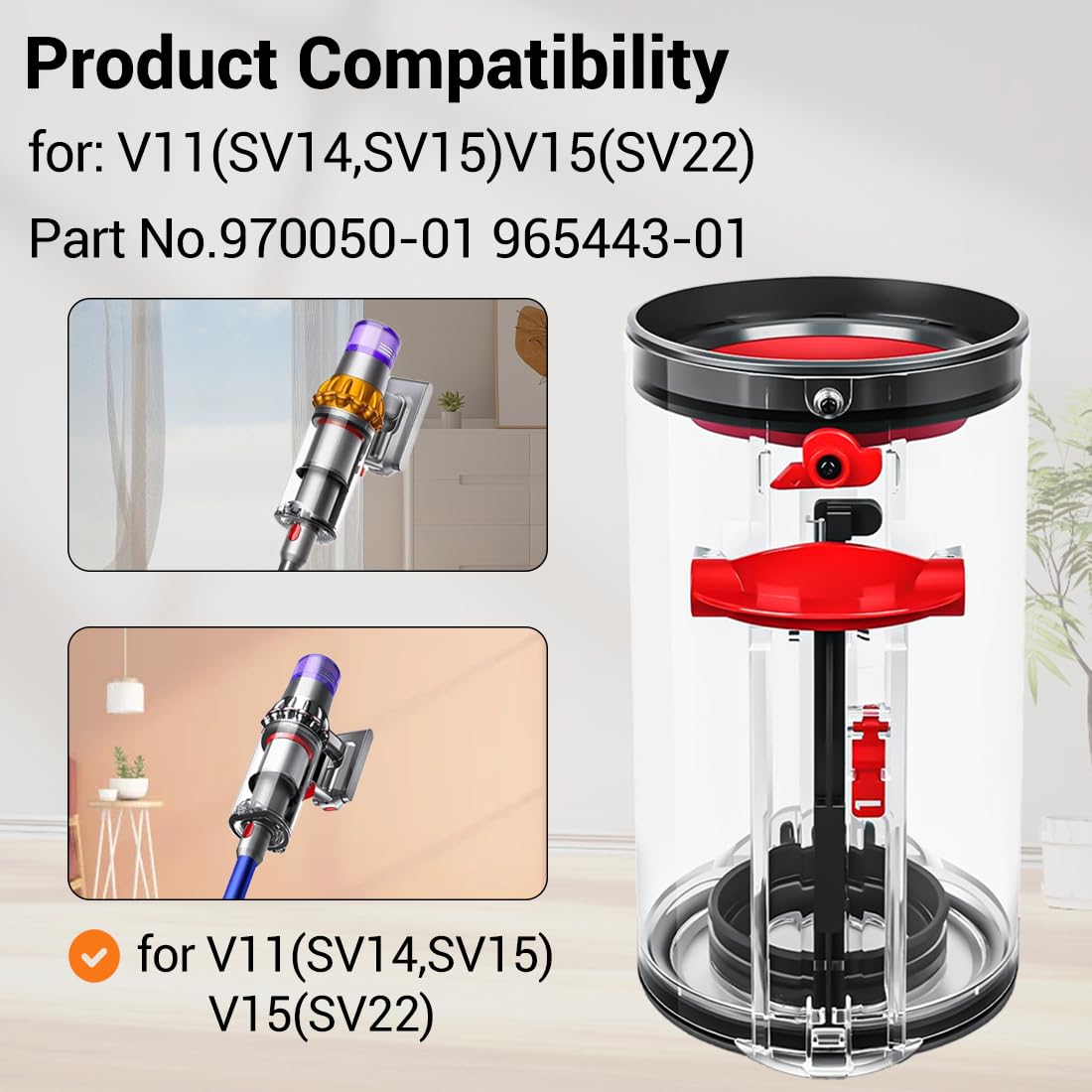 Wanvieonet Dust Bin for Dyson V11 V15, Replacement Bin for SV14 SV15 SV22, Canister, Spare Part