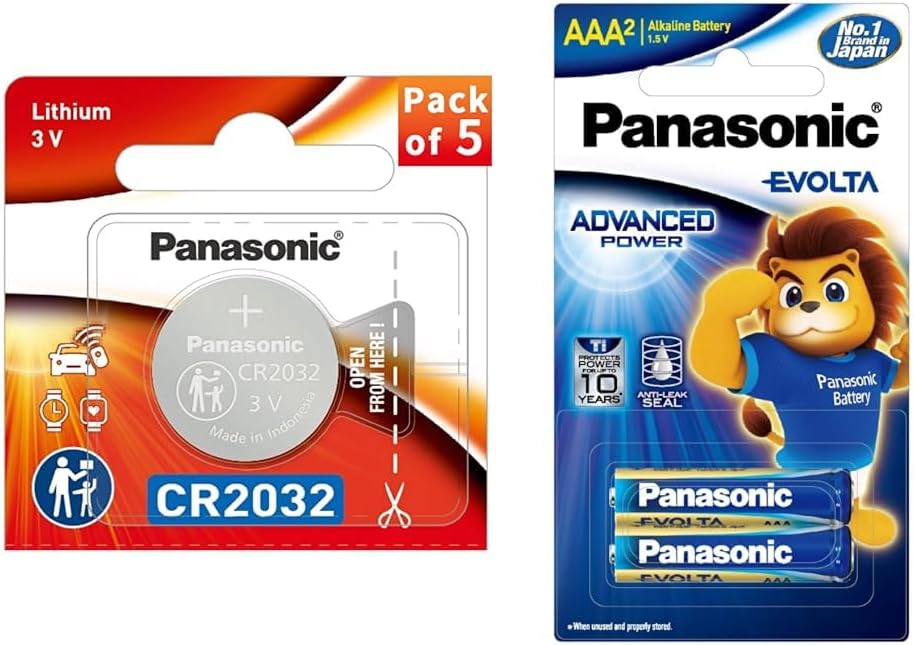 Panasonic CR2032 Lithium Coin Battery 3V (Pack of 5) - Long-Lasting Power for Keyless Entry Fobs, to