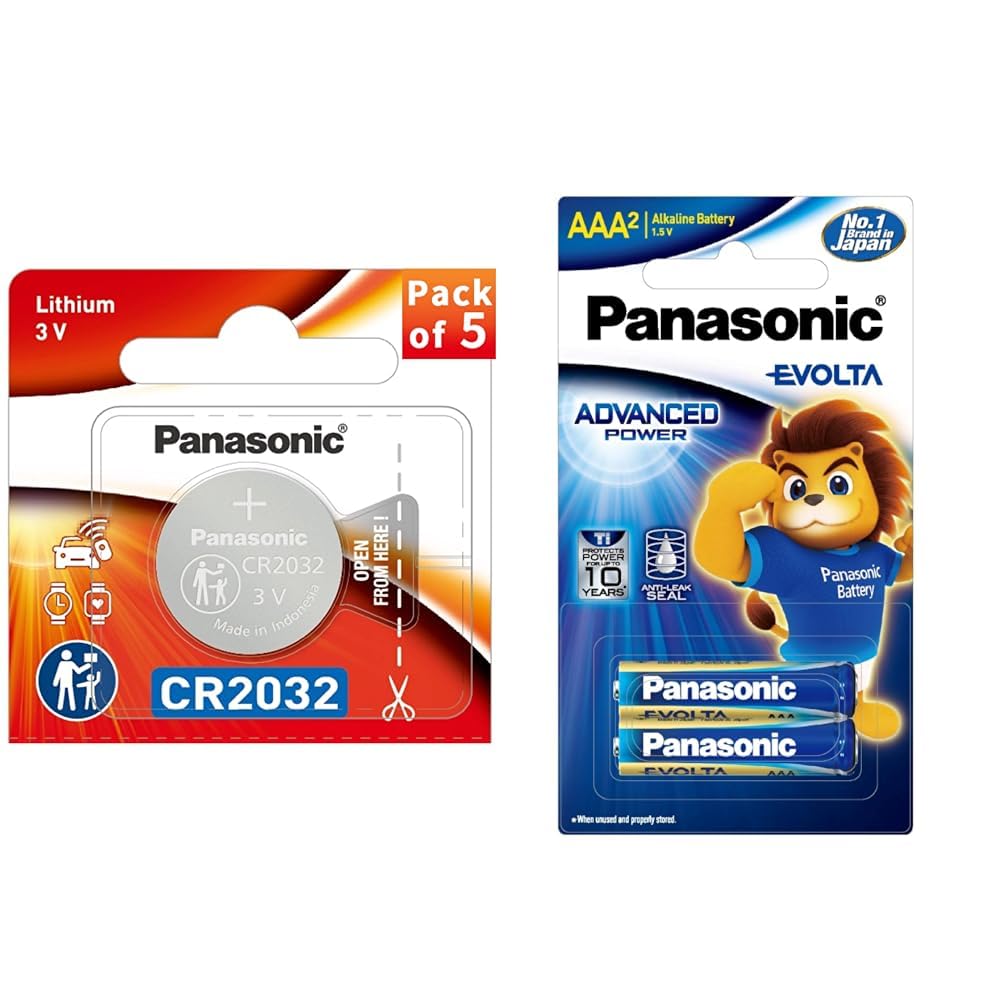 Panasonic CR2032 Lithium Coin Battery 3V (Pack of 5) - Long-Lasting Power for Keyless Entry Fobs, to