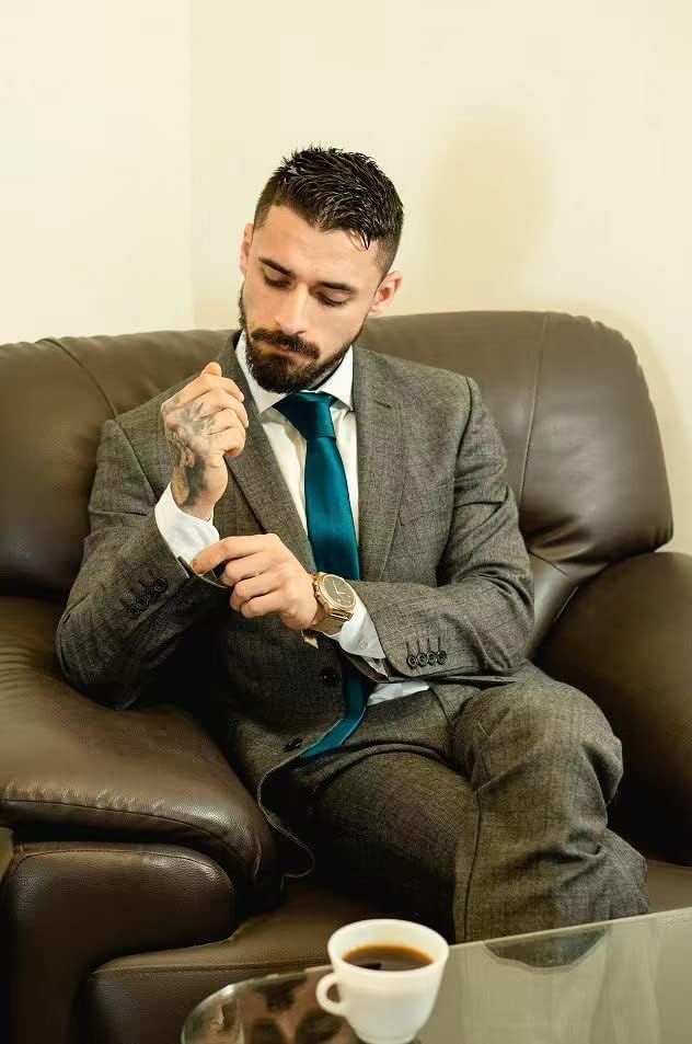 HISDERN Mens Solid Ties Formal Business Woven Tie and Pocket Square Cufflinks Set Classic Silk Satin Necktie Wedding - Image 4