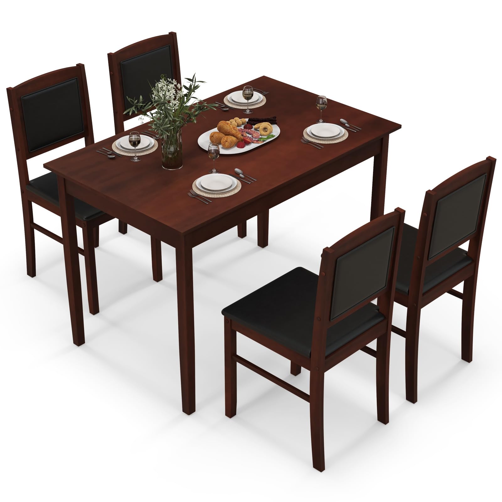 Giantex 5-Piece Dining Table Set for 4 - Breakfast Nook Table Set with Kitchen Table, 4 Upholstered Chairs, Wood Legs, Space-Saving Dinette Set,
