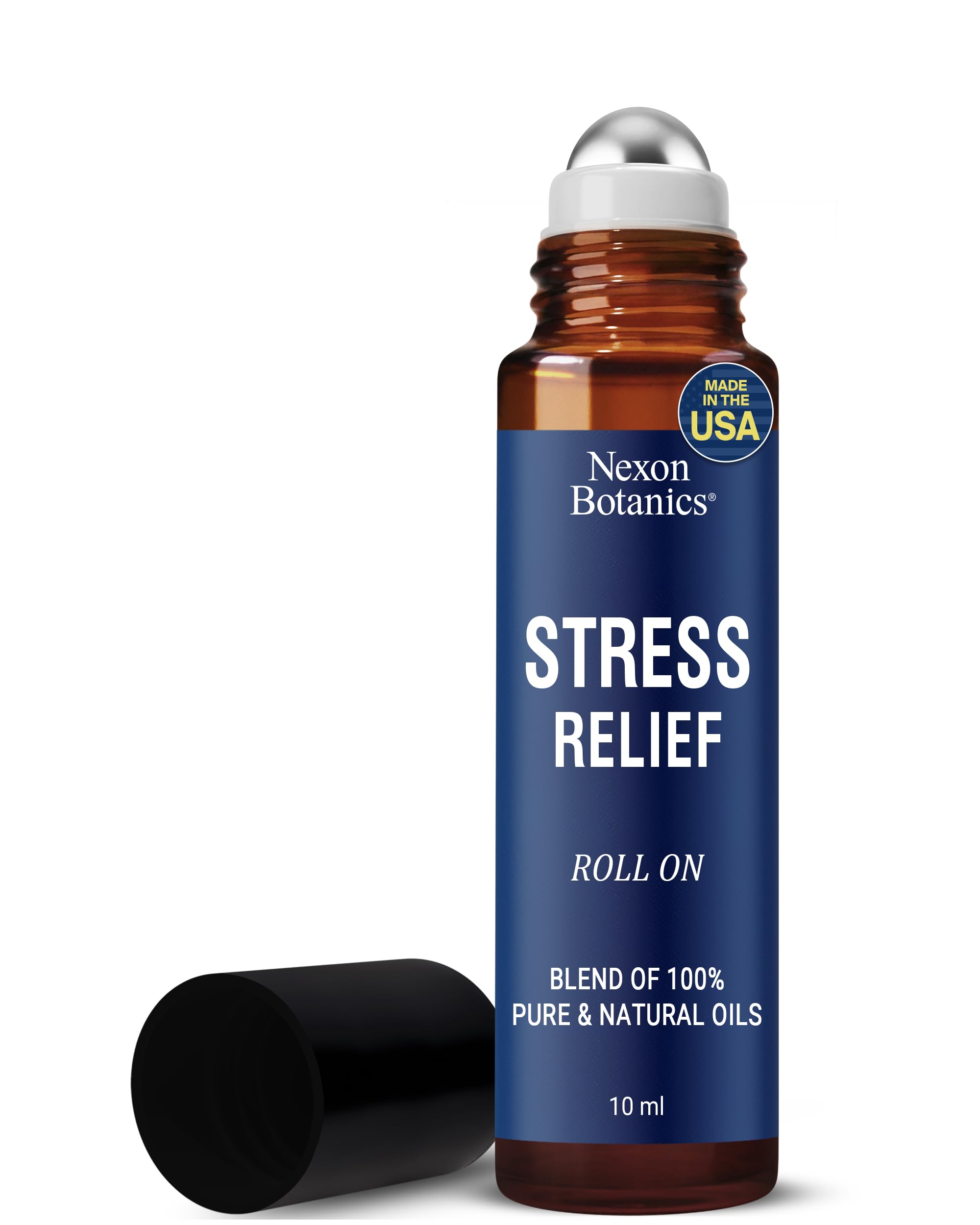 Stress Relief Essential Oil Roll-On 10 ml - Natural Stress Relief Blend with Lavender, Geranium & Frankincense Oils - Prediluted Roller for Calming Aromatherapy - Nexon Botanics