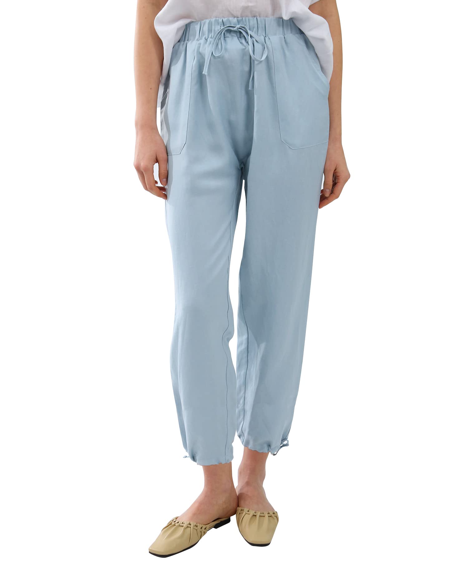 Amazhiyu Womens Linen High Waist Pencil Pants with Pockets Drawstring Trousers