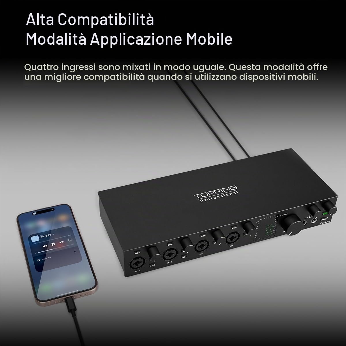 Topping Professional E4x4 Pre, interfaccia audio USB con 4 ingressi e 4 uscite a 24 bit 192kHz
