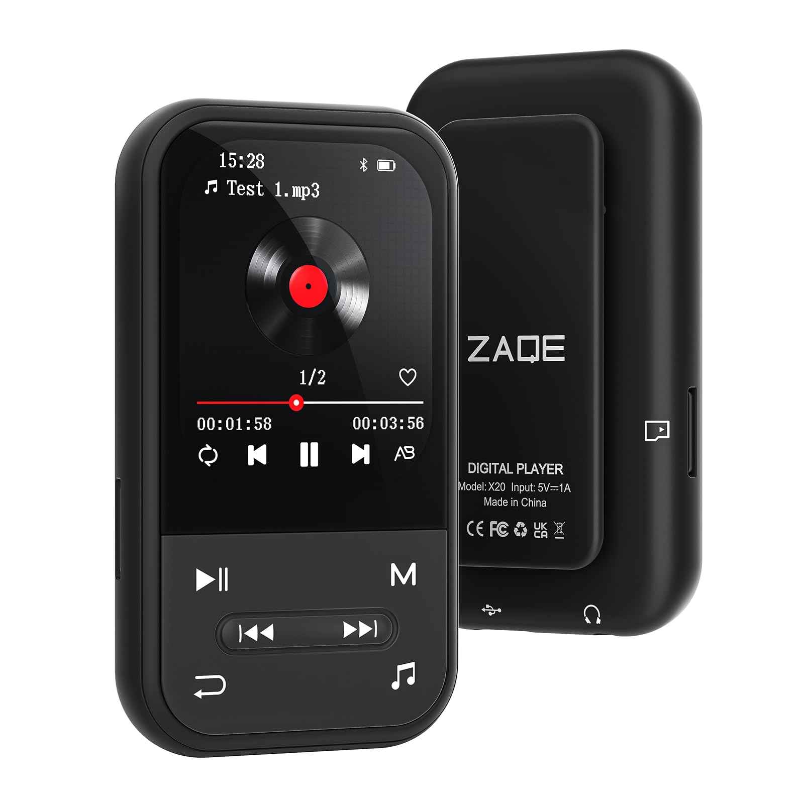 128GB MP3 Player - Clip MP3 Player with Bluetooth 5.3, Portable Music Player with FM Radio, Voice Recorder, Pedometer, Mini Design Ideal for Sport, Earphones Included