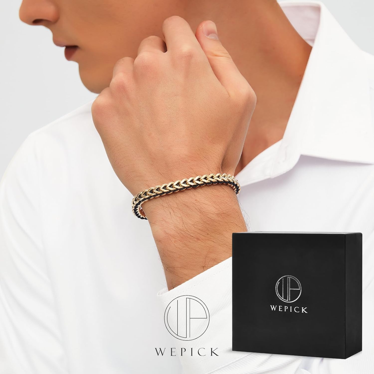 WP WEPICK Gold-Plated Bracelets for Men 18K Gold Plated Franco Link Chain Stainless Steel Bracelet Adjustable Bracelet Mens Jewelry Birthday Gift - Image 5