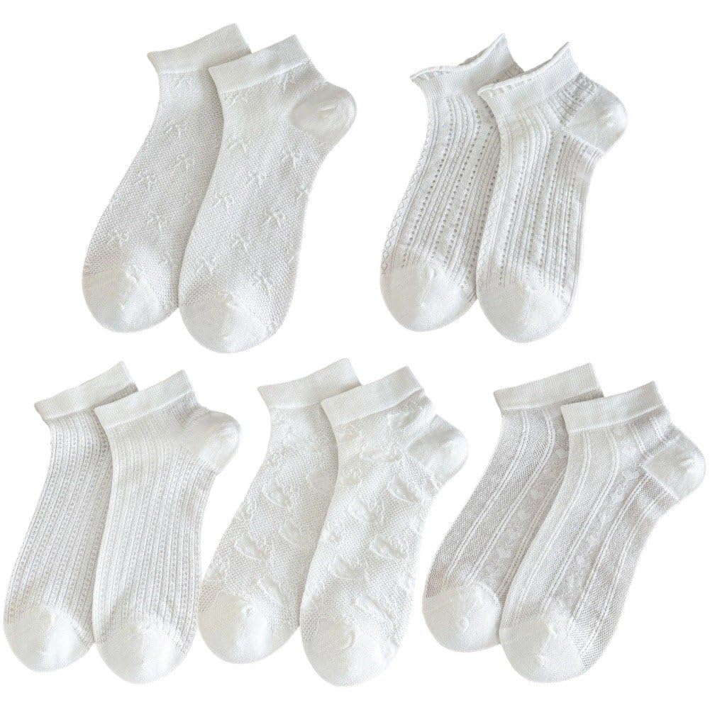 Sslvya 5 Pairs Womens Ankle Socks Casual Breathable Short Socks Summer Socks for Women