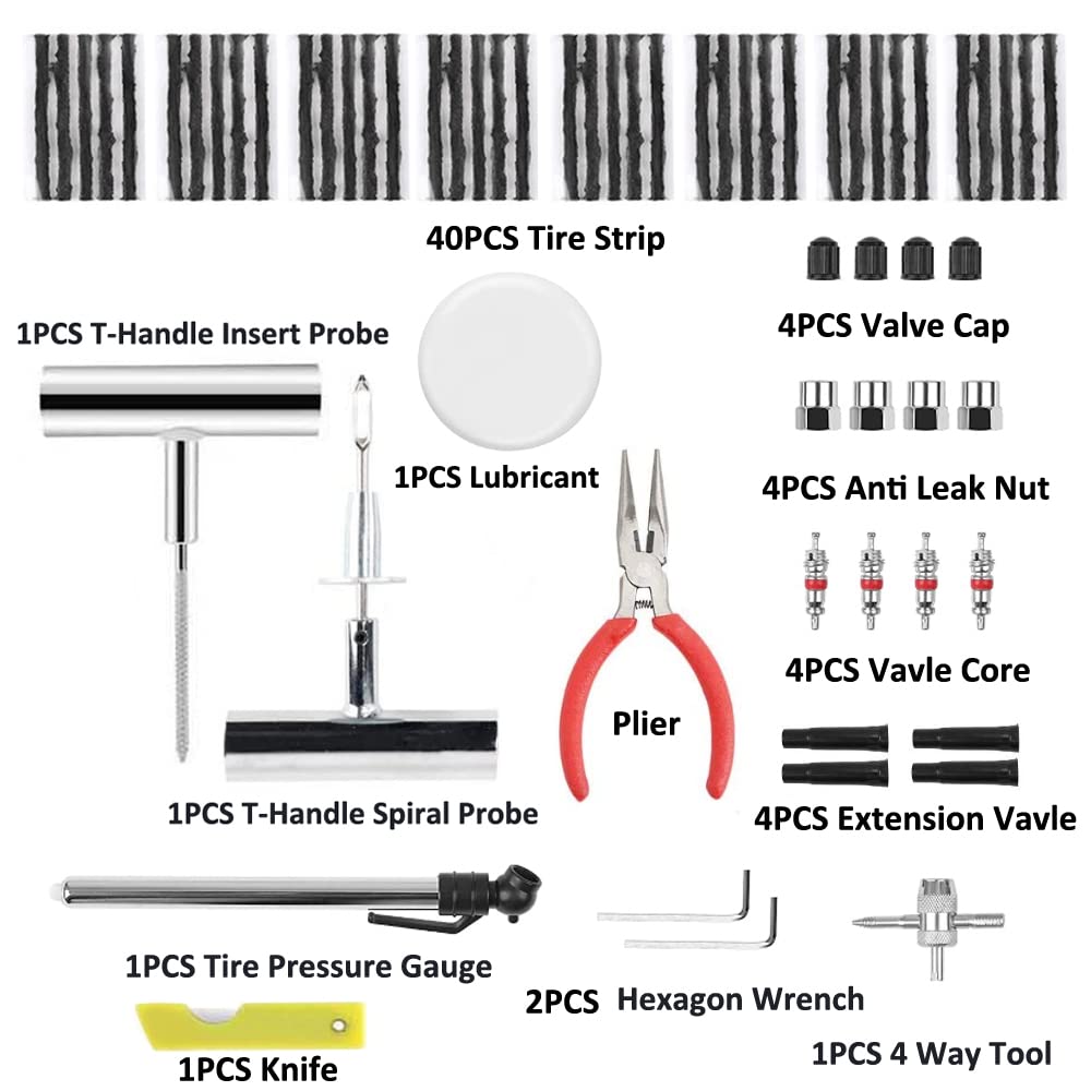 ETOPARS Kit Riparazione Pneumatici 67 Pezzi Strumenti di Riparazione Foratura Pneumatici Auto Kit Riparazione di Gomme Emergenza Tubeless Ripara Gomme di Forature Blu