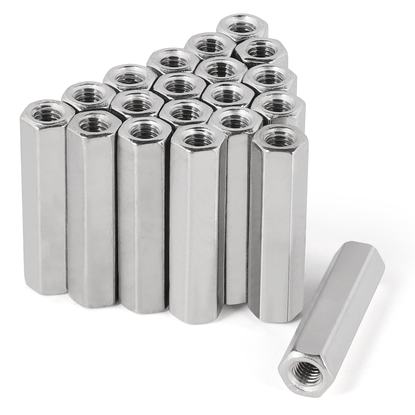 LALAGO 20 Piezas M6 x 40mm Tuercas de Unión Largas de Acero Inoxidable VA V2A A2, Tuerca para Atornillar Manguitos de Unión Hexagonales, Tornillos de Tuerca Cruzados Manguitos Roscados