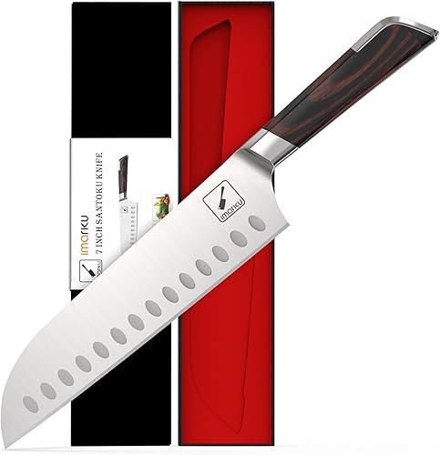 Vista 47 de Cuchillo Santoku, cuchillo de cocina de 7 pulgadas, cuchillo de cocina japonés ultraafilado, cuchillo de chef japonés de acero inoxidable alemán