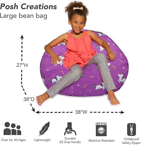 Miniatura 355 de Posh Creations - Sillón puff para niños, adolescentes y adultos, incluye funda extraíble y lavable a máquina, grande de 38 pulgadas, piel de conejo