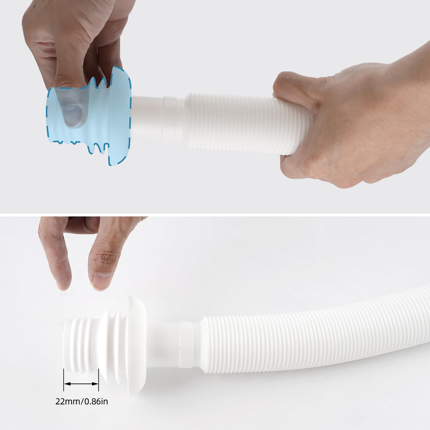 iFealClear 1-1/2" Sink Drain P-Trap Pipe with Aluminum Nut, Flexible Sink Drain Hose, 15"-31.5" Odor-Control for Kitchen, White, 1 PACK