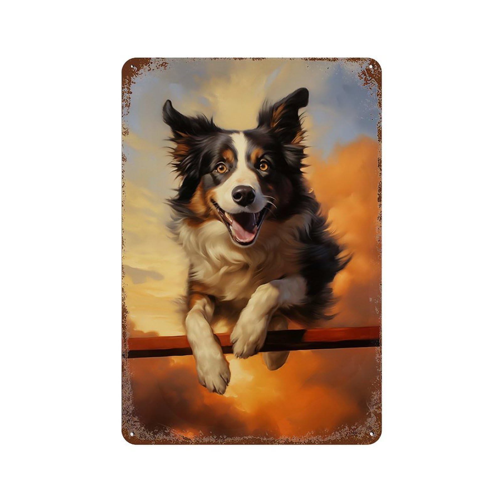 Border Collie Rust Effect Tin Sign 11.8"x7.9", Farmhouse Wall Decor for Farmhouse, Kitchen And Entryway Decor