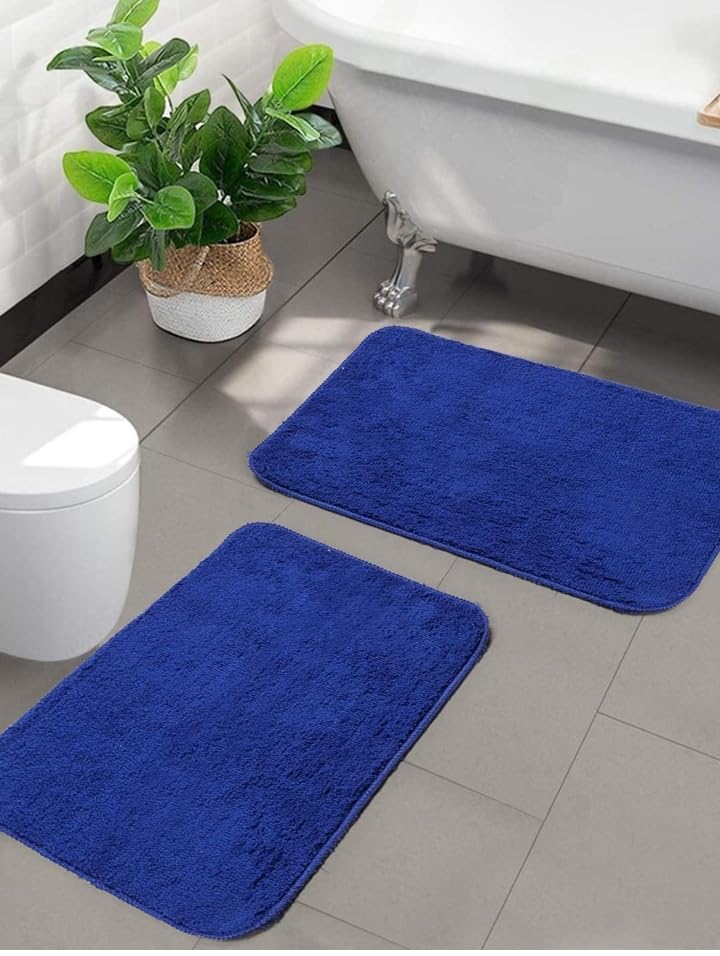 Image of Shree JEE Home Solid Microfibre Bathroom Mat Soft and Non-Slip Mat for Kitchen Door and Bedroom (40x60cm) Pack of 2 (Blue)