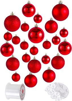 Christmas Balls Xmas Baubles Ceiling Hanging Christmas Ornament Festival Decoration 4cm/6cm/8cm, 24 Baubles+24 Hooks+1 Roll of Tansparent String | Christmas Tree Decoration, Ceiling Hanging, Festival Decoration