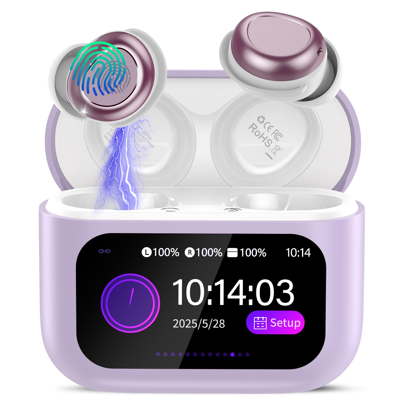 ZYHKON Wireless Earbuds Bluetooth 5.4 in Ear Touch Screen Sleep Earbuds, Small Design Mini Sleep Headphones for Side Sleepers with Sleep Mode, 48H Playtime Earphones Clear Calls, 5 EQ Modes, Purple