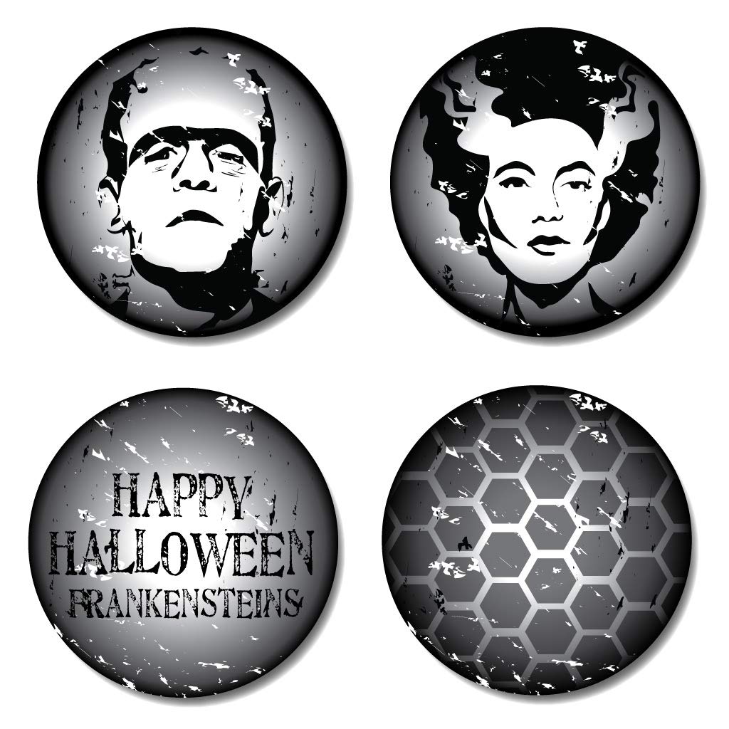 VictoryStore Halloween Coasters - Halloween Coaster Set Includes 4 Coaster Designs (48, The Frankenstein Family)
