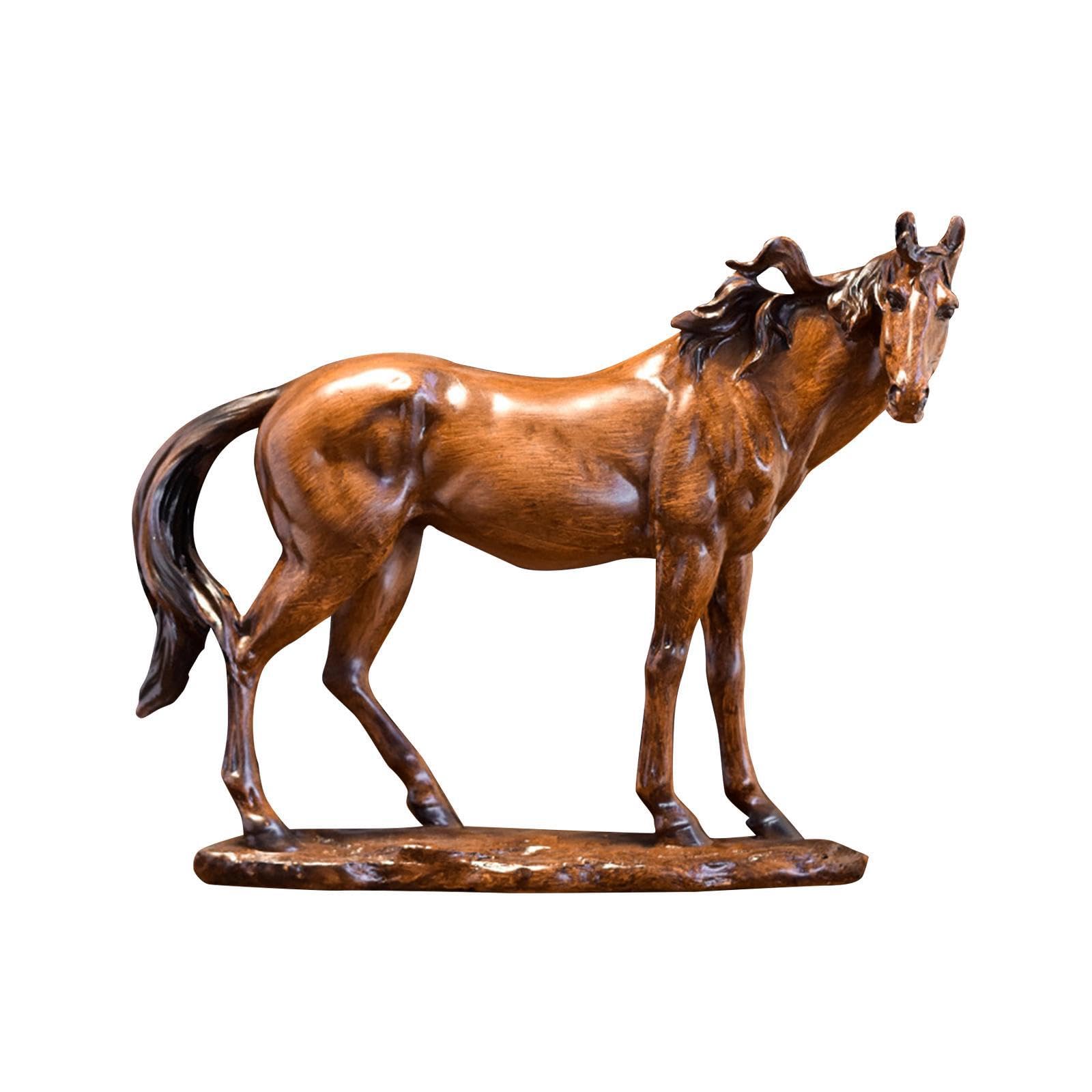 Alcxazs Wooden Texture Elegant Horse Statue Shelf Tabletop, 24.5X5.5x20cm