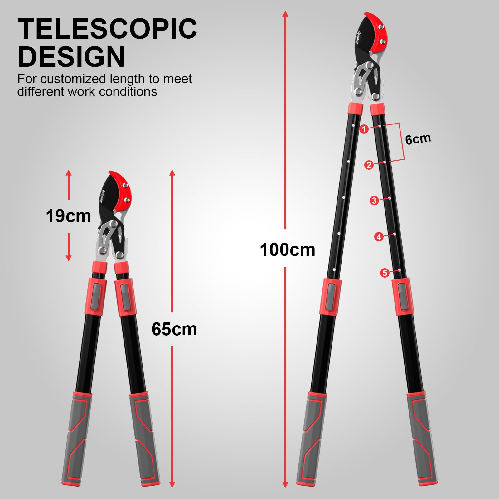 JiveSnip Tijeras de podar Telescópicas Telescopic Loppers, Cortadora de Ramas Resistente con Estructura de Engranajes que Ahorra Mano de Obra, Hojas SK5 con Revestimiento de Teflón
