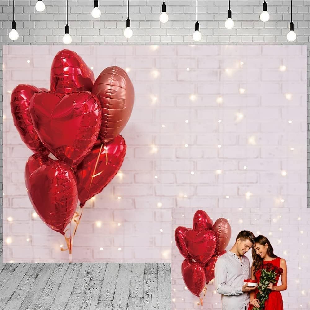 Valentine'sDayLove HeartPhotographyBackdropGalentine’s DayRedLove Heart BalloonGlitter BrickWallBackgroundRomanticLoveWeddingBridalShowerWeddingAnniversaryPartyGirl BirthdayDecorSupplies (8X6)