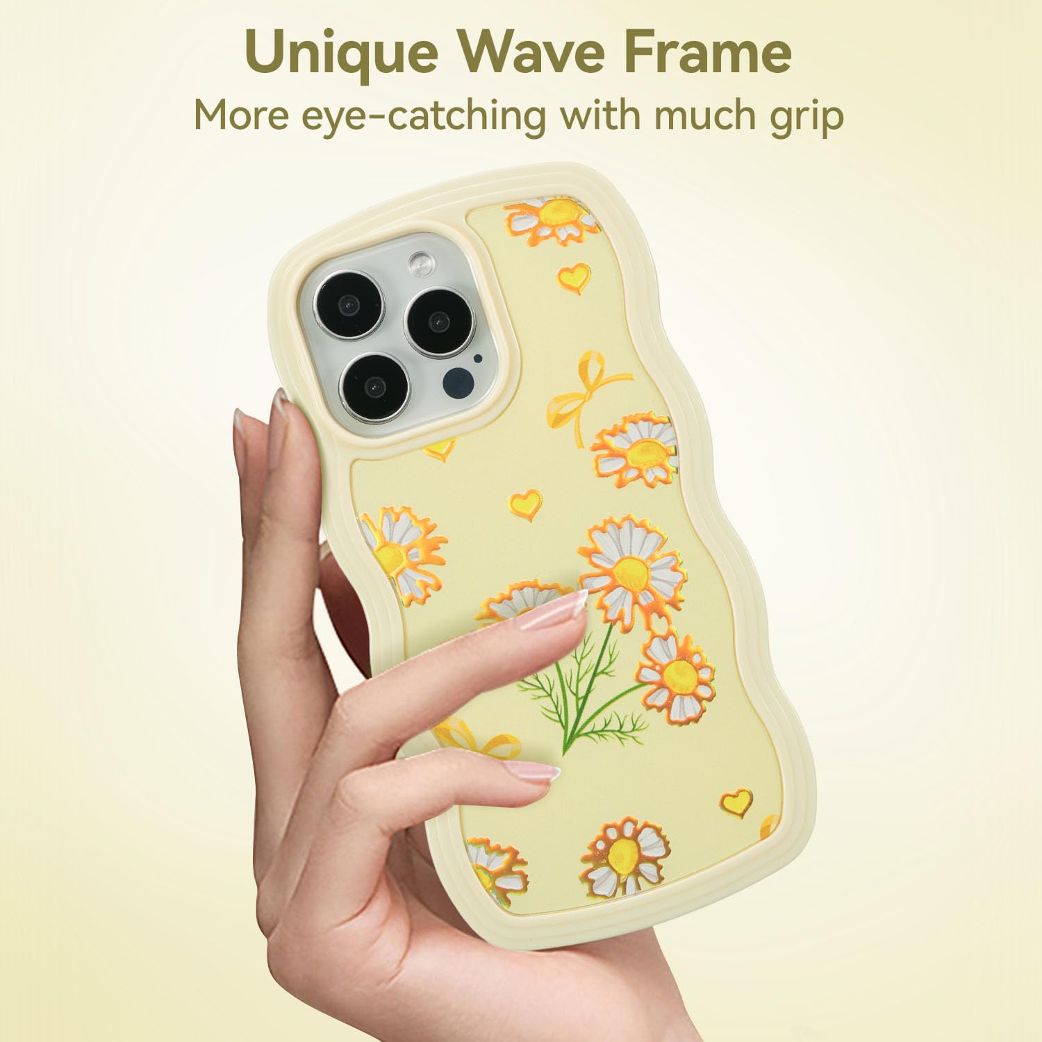 UEEBAI for iPhone 14 Pro Max Case, Floral Wave Frame Cute Curly Anti-slip Flower Case with Aesthetic Pattern - Image 4