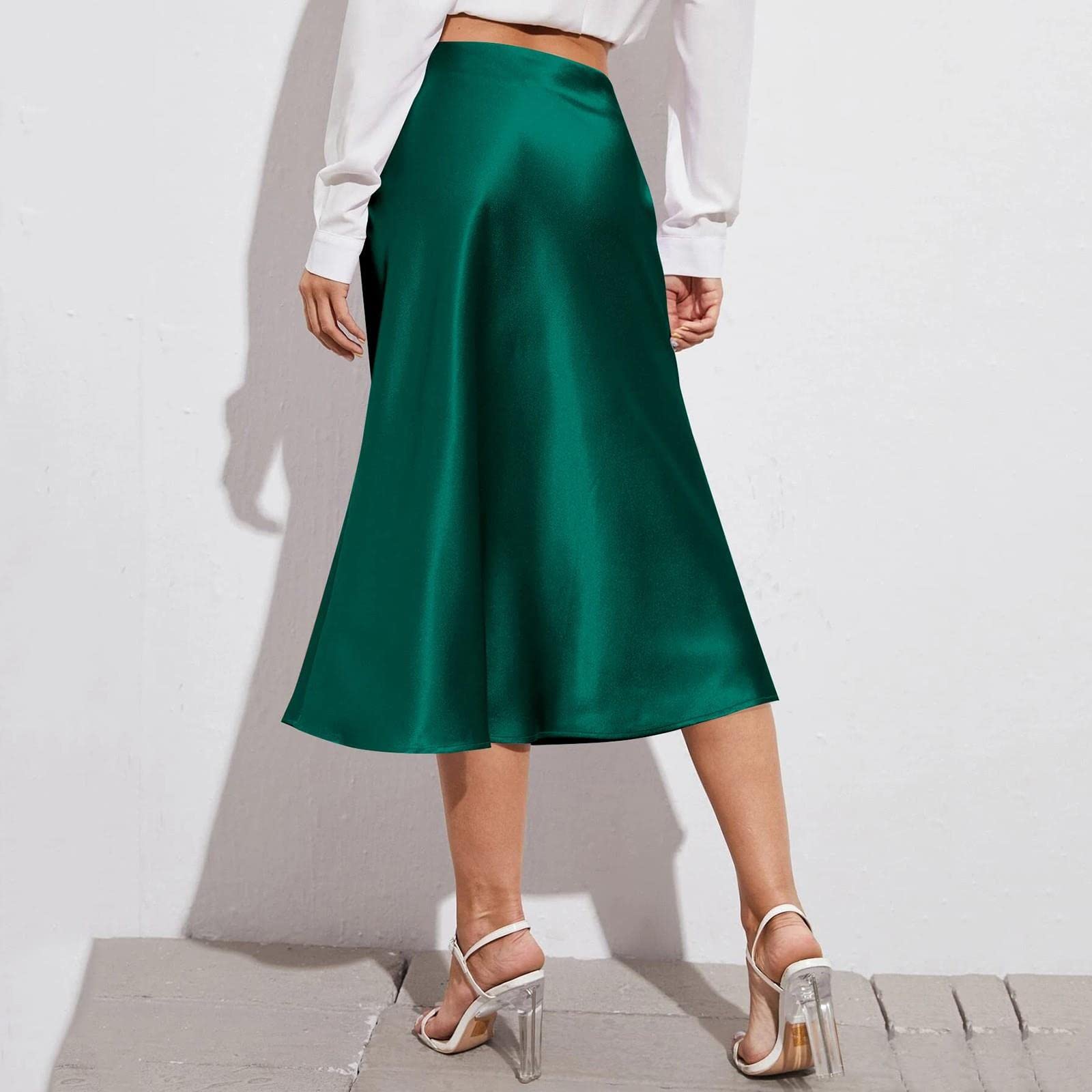 Falda larga de gasa para mujer, falda midi de cintura alta, vestido de satén de color sólido, con cremallera, faldas de verano para mujer