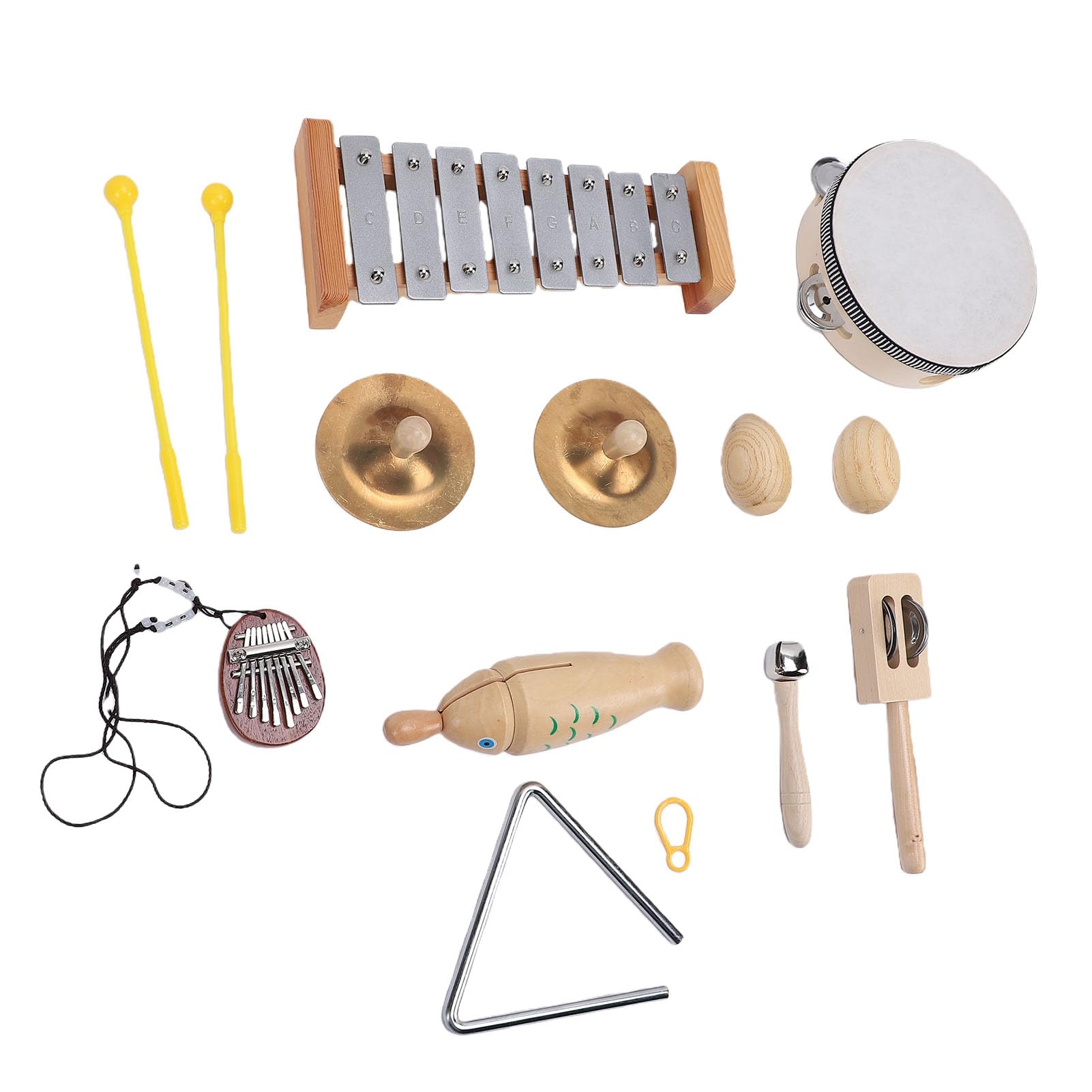 POENVFPO Hölzernes Schlaginstrumenten-Set, Musikspielzeug für die Frühe Bildung für Kleinkinder über 3 Jahre mit Xylophon, Tamburin, Trommel, Maracas, Sicheres Buchenholz für die